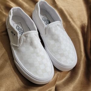 Women size 6 white checker board vans